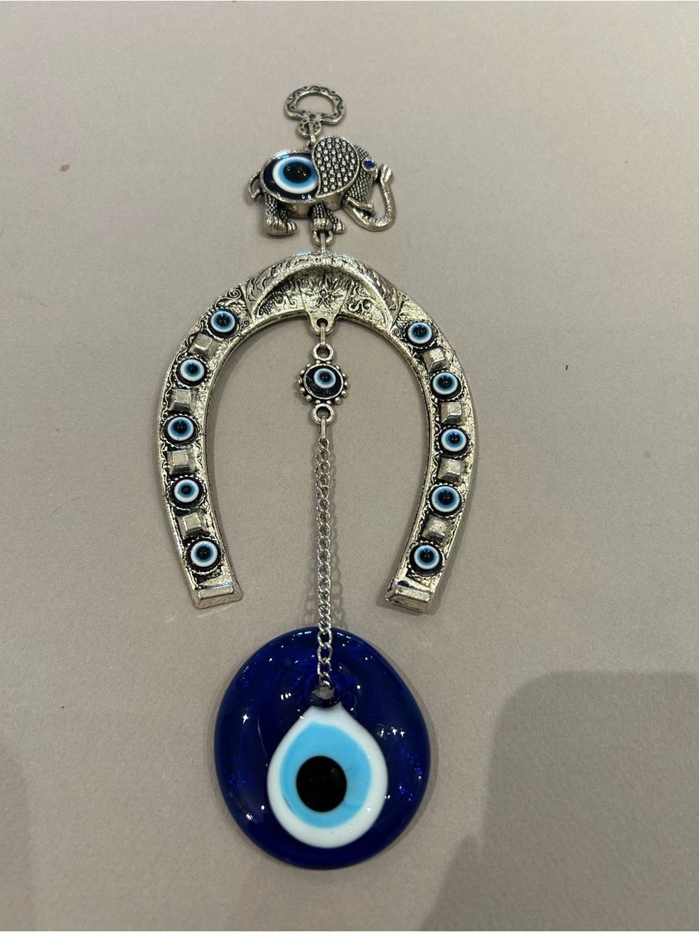 Silver-Tone Horseshoe Wall Hanging with Blue Evil Eye